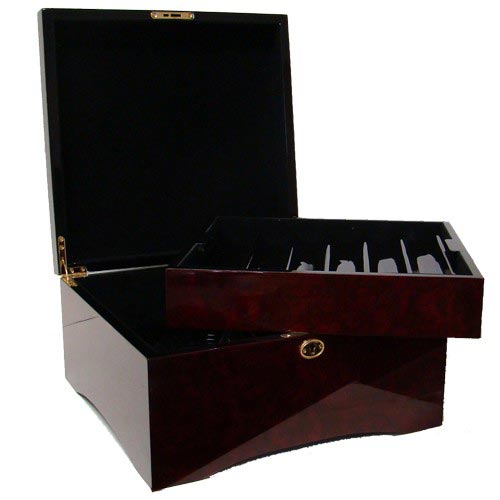 Hi Gloss Wood Poker Chip Case, Holds 500 Poker Chips