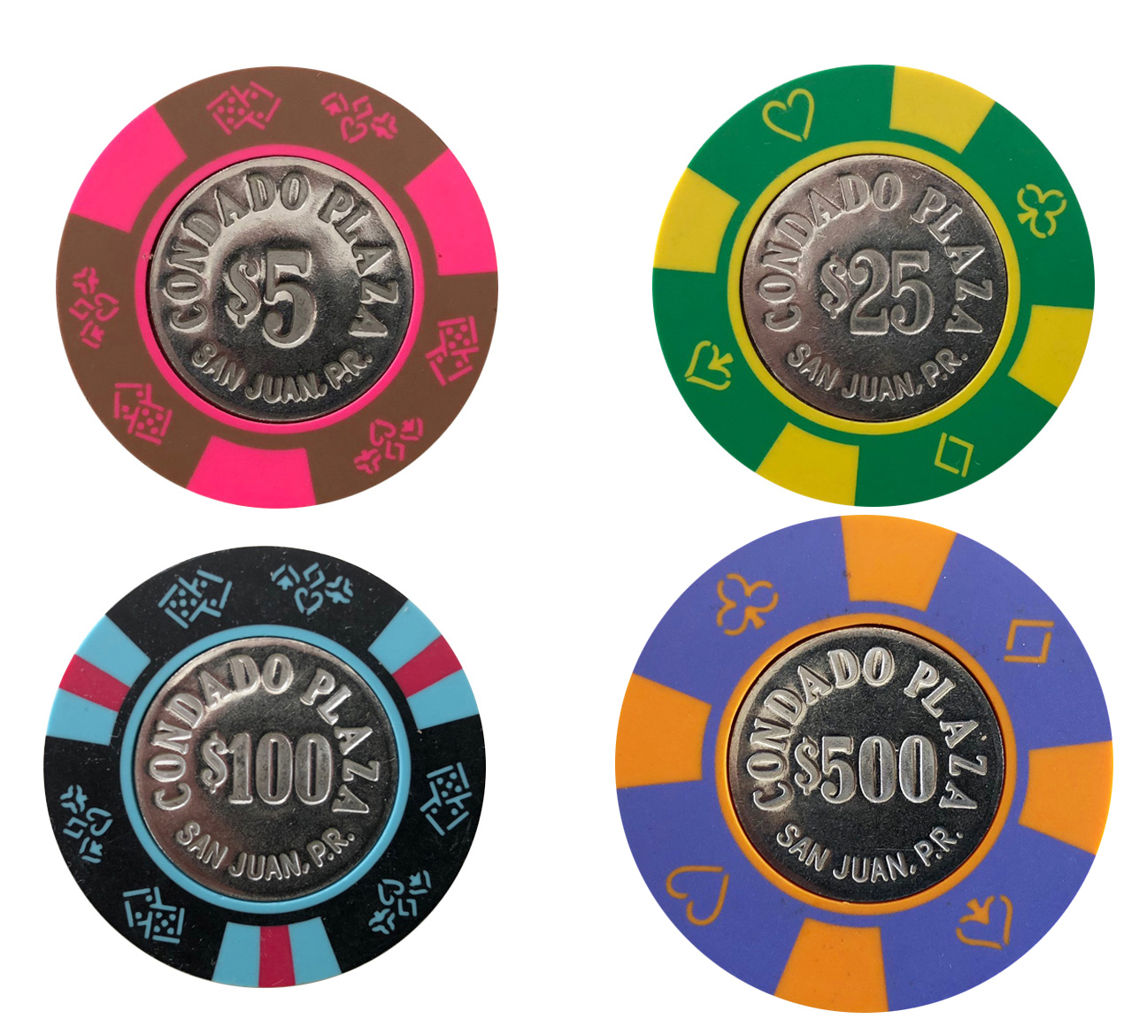 100 $5 Condado Plaza Casino San Juan Puerto Rico Bud Jones Coin Inlay CIC Brown