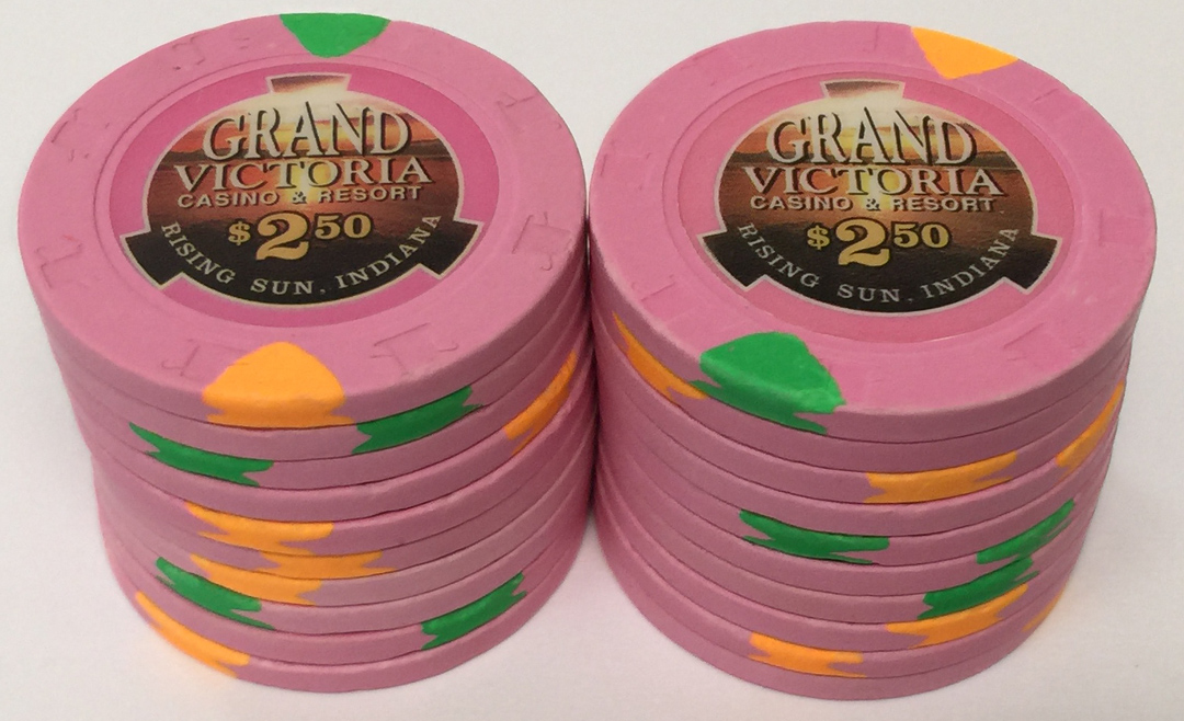 20 Grand Victoria Casino & Resort $25 Paulson Casino Poker Chips  **VERY RARE** 