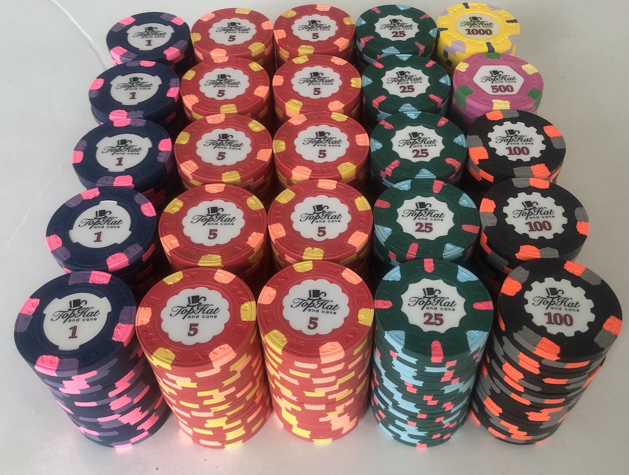 $100 EUC chips 20 Qty Paulson Fun Nite Top Hat and Cane Poker Chips 
